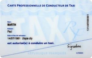 Carte professionnelle taxi — verso
