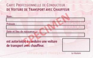 Carte professionnelle VTC — verso