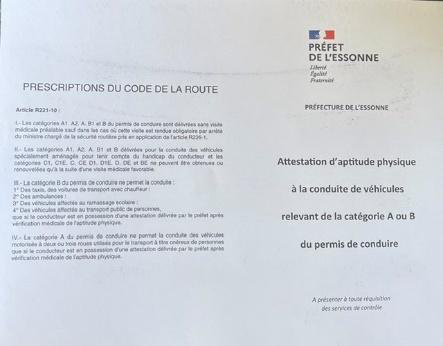 Attestation préfectorale d’aptitude physique