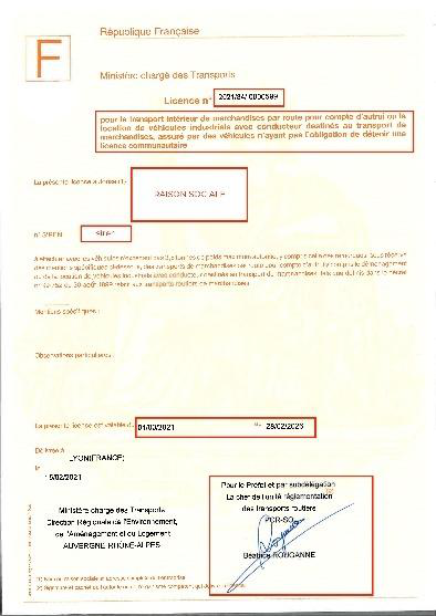 Copie conforme de la licence LOTI