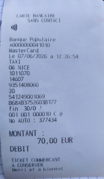 Ticket / note taxi