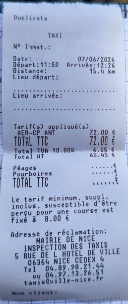 Ticket / note taxi