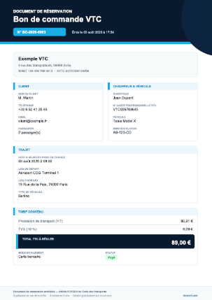 Bon de commande VTC